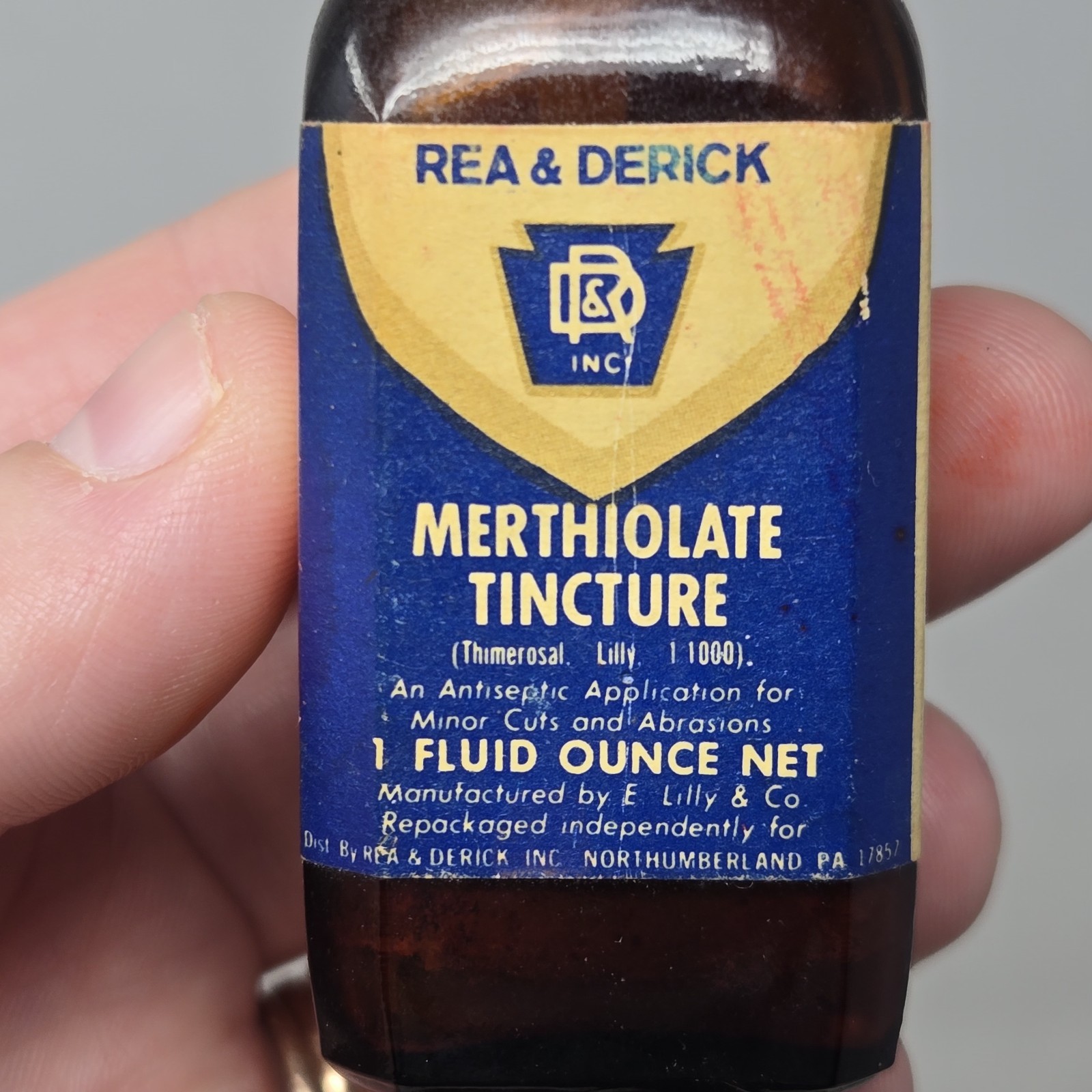 Vtg Tincture Of Merthiolate Apothecary Pharmacy Bottle Rea & Derick