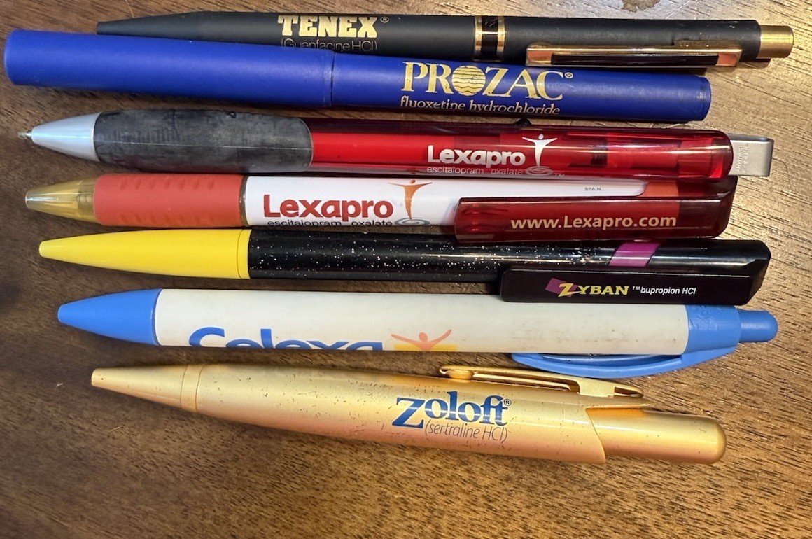 pharmaceutical pens Lot Of 7 – Celexa, Zoloft Gold Pen, Sparkly Zyban