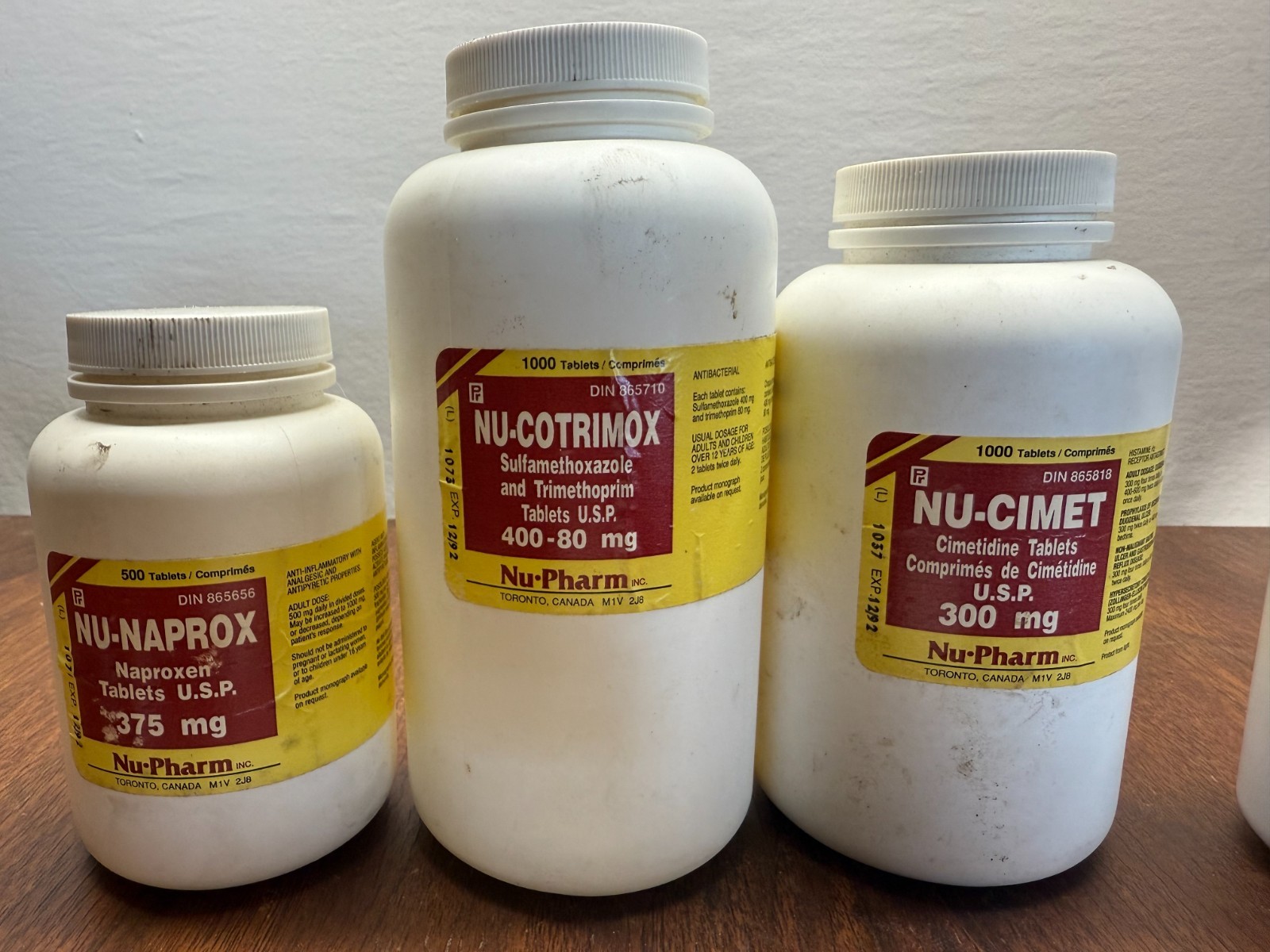 nu-pharm vintage Pharmacutical mug pen empty bottle Naprox Cimet Cotrimox Bundle