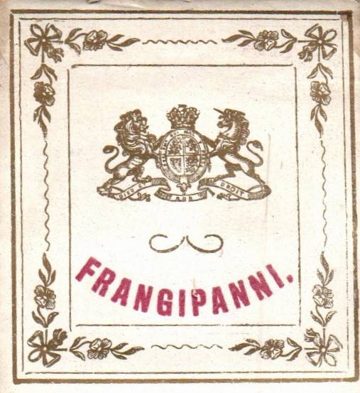 ANTIQUE ROYAL COAT OF ARMS FRANGIPANNI PERFUME SCENT LABEL VICTORIAN GB