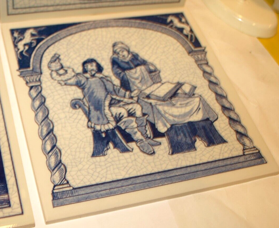 BURROUGHS WELLCOME BLUE DELFT HOMEMADE HOLLAND PHARMACY PILL TILE LOT OF 6, EXC