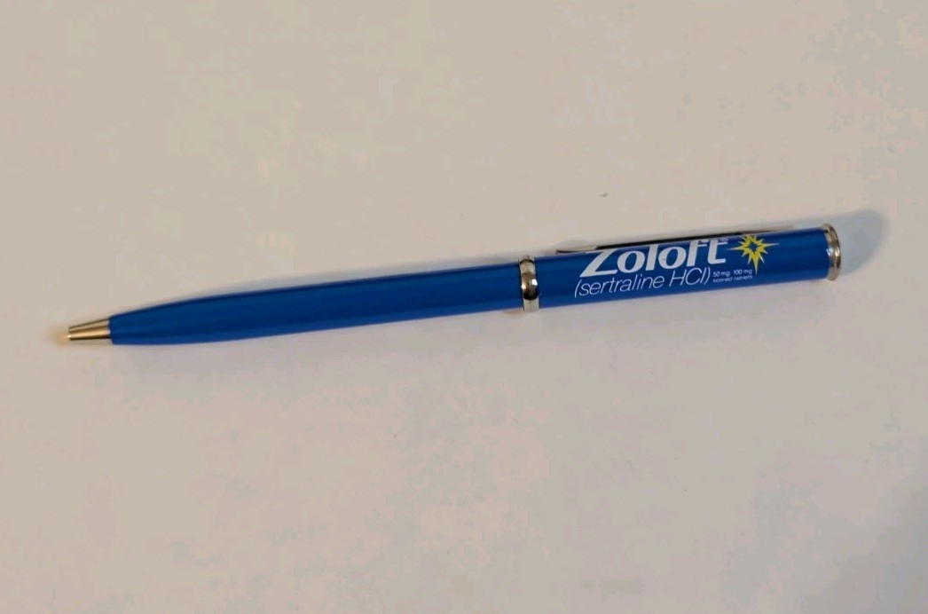 Zoloft Pharmaceutical Drug Blue Advertising Simple Clip On Click Rep Pen