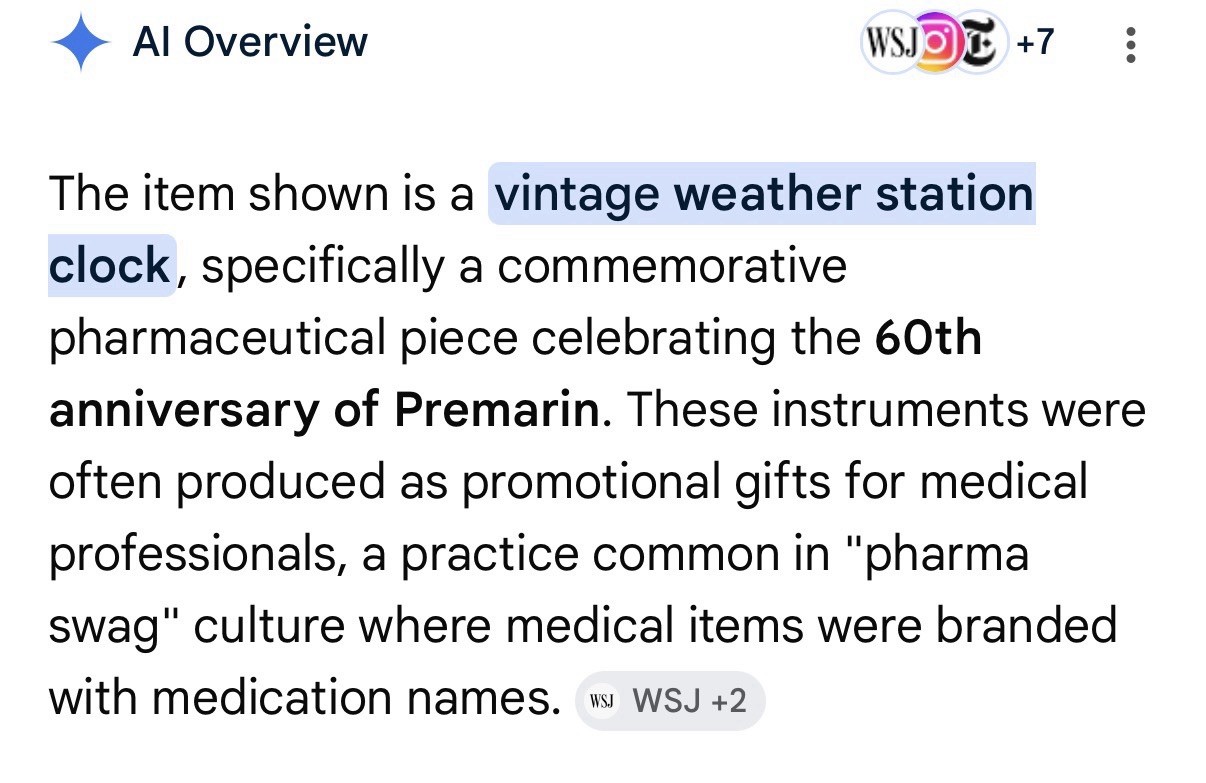 Drug Rep Pharmaceutical Promo PREMARIN Weather Station 60 Year Clock Barometer
