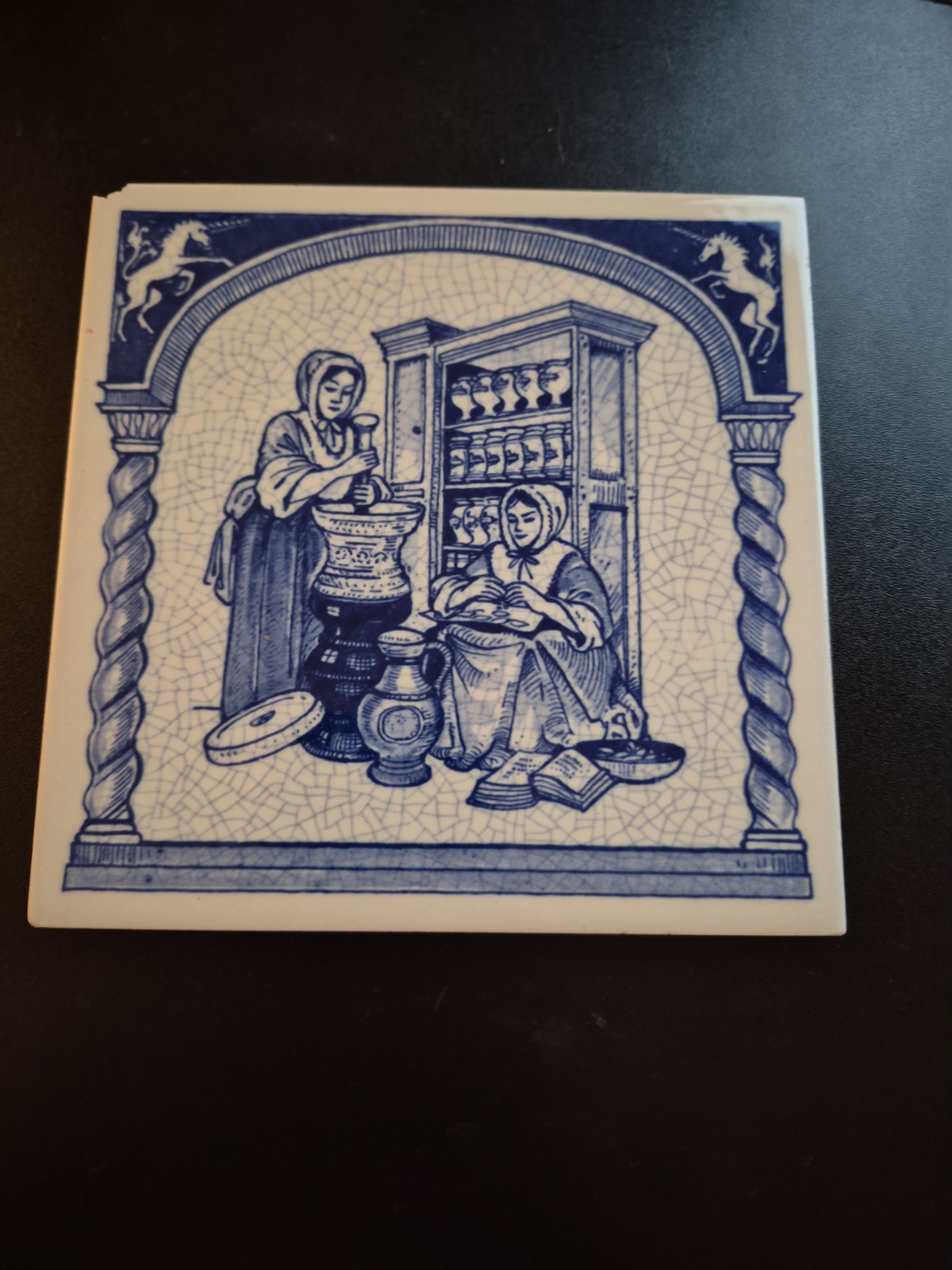 Vintage 1984 Delft Holland Blue Hand Painted Porcelain Tiles 6×6 – Set of 10