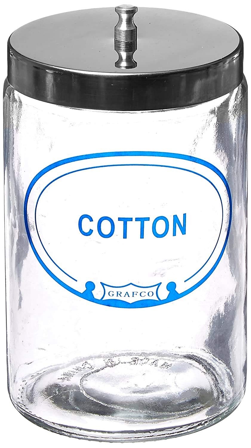 Grafco Glass Sundry Jar – Labeled ‘Cotton’ – Dressing Storage