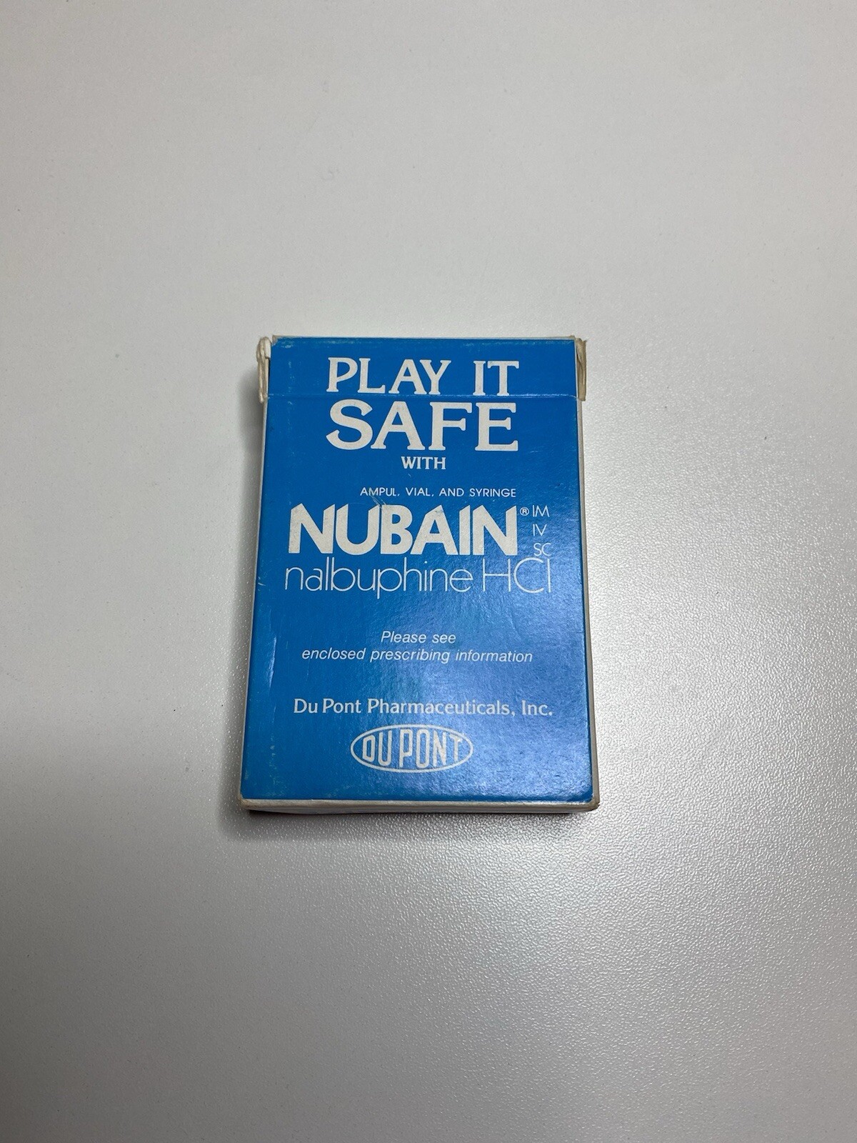 Playing Cards. Play It Safe With NUBAIN. Discontinued Drug. Unopened Deck In Box
