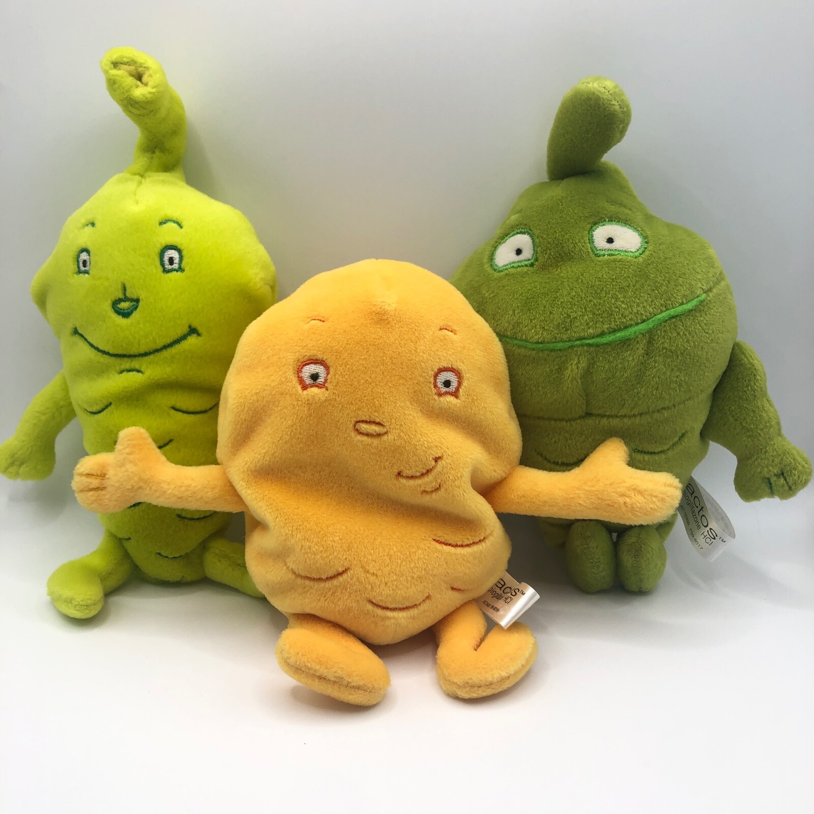 Actos Drug Rep Diabetes Plush Stuffed Beanies Science Toy-Steven Smith-Set of 3