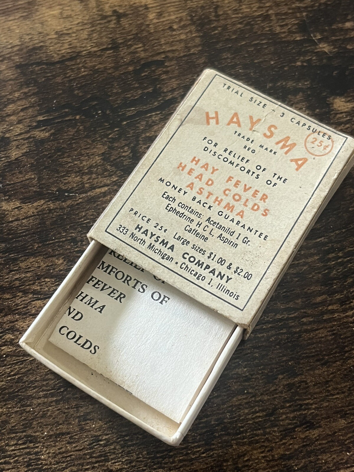 Vintage Haysma Trial Size Tablets Apothecary Pharmacy Medical Box