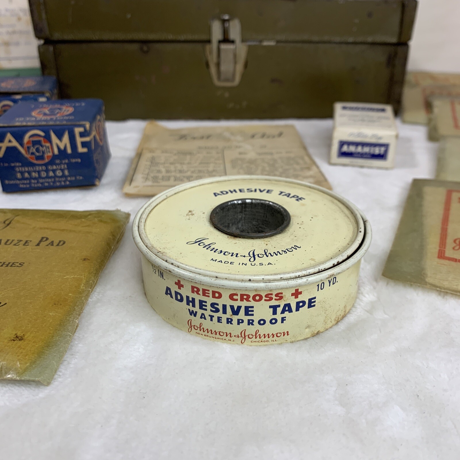 Vintage Medical First Aid Box Kit Green Metal Anahist Acme Johnson Mercurochrome