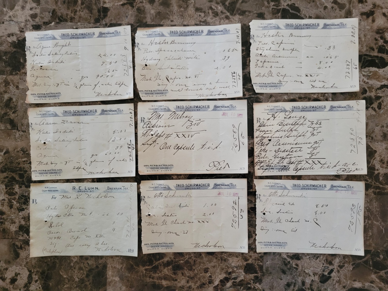 File box & 98 antique prescriptions (1907) – Opium, Ergot, Codeine & Anodyne