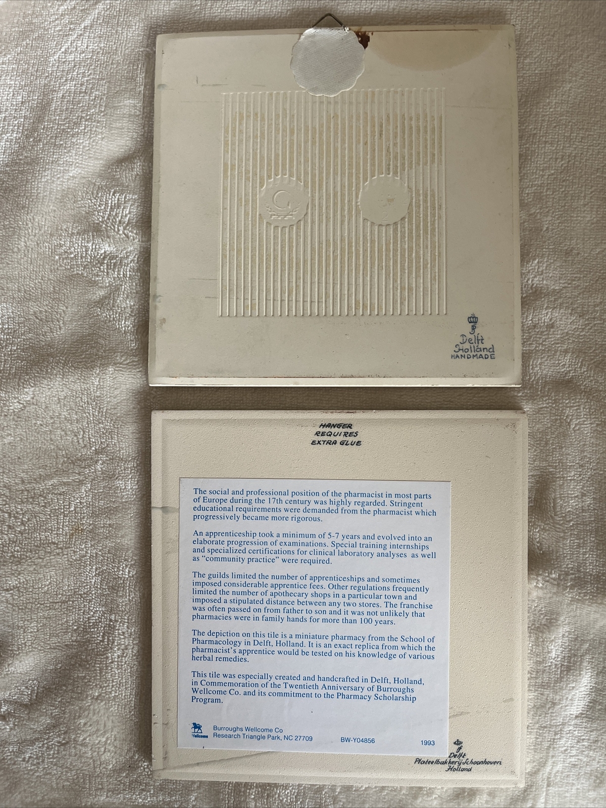 1992Vintage Blue Delft Tiles Burroughs Wellcome Pharmacy Scholarship Program (2)