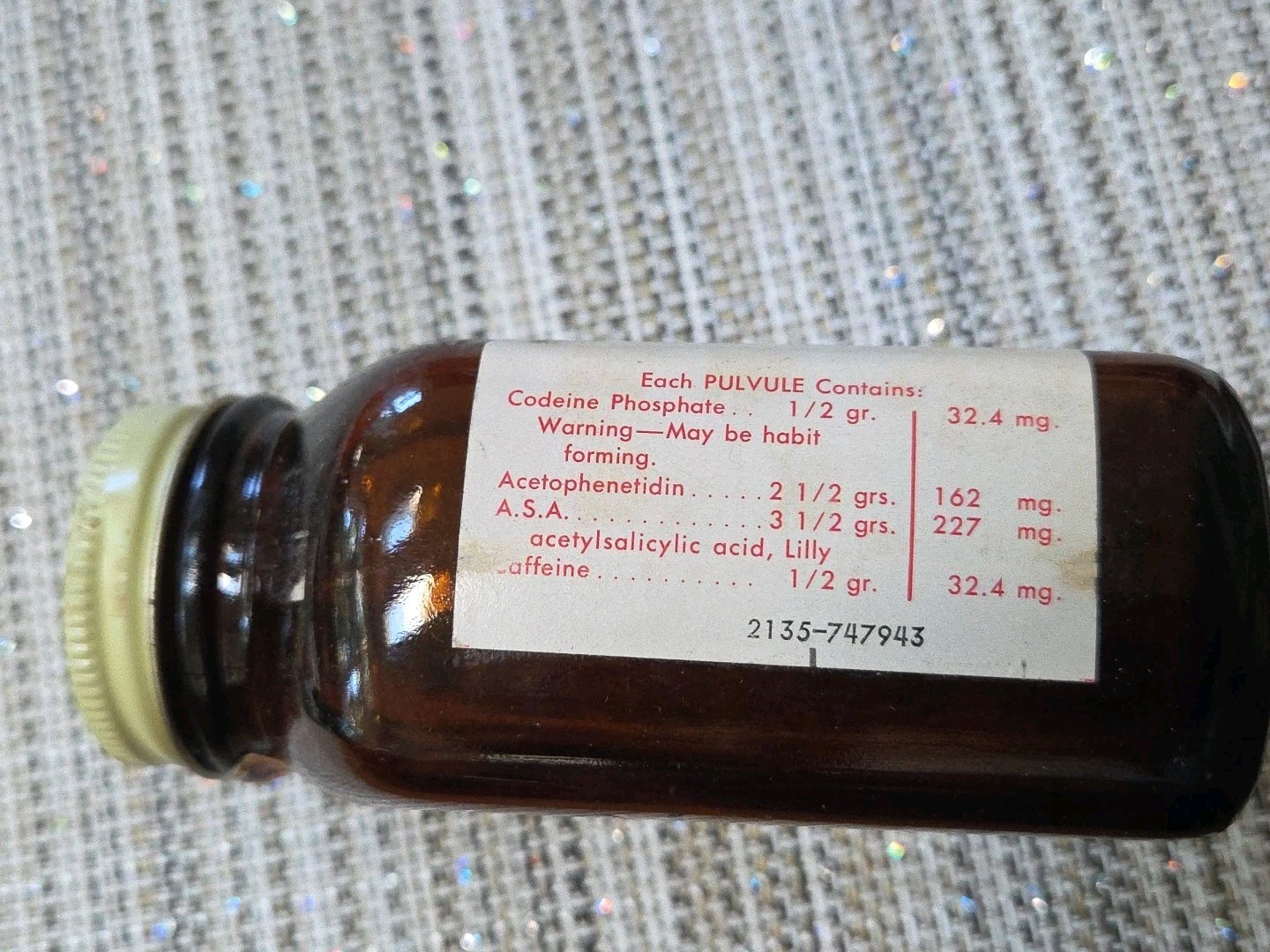 100 Tablet Vintage A.S.A CODIENE Empty Bottle Dispensing 1960s Narcotic Lilly