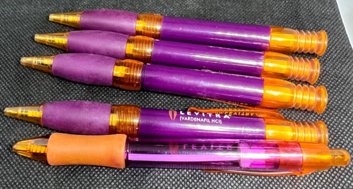 LOT of 5 LEVITRA Medical Drug Rep Pharmaceutical Pens Collectible Advertising
