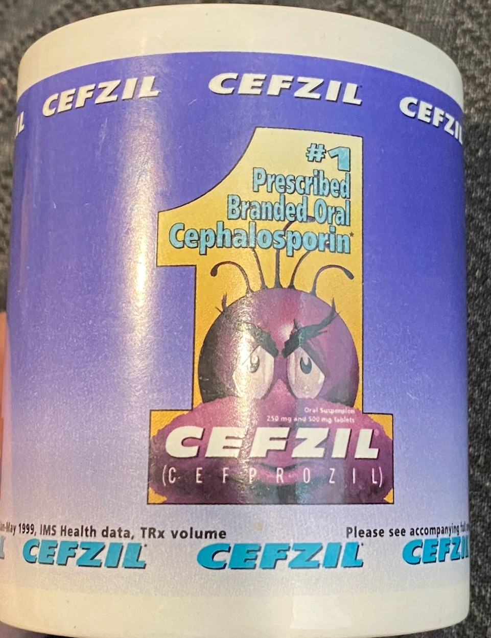 Vintage CEFZIL Cephalosporin Pharma Drug Rep Advertising Coffee Cup Mug