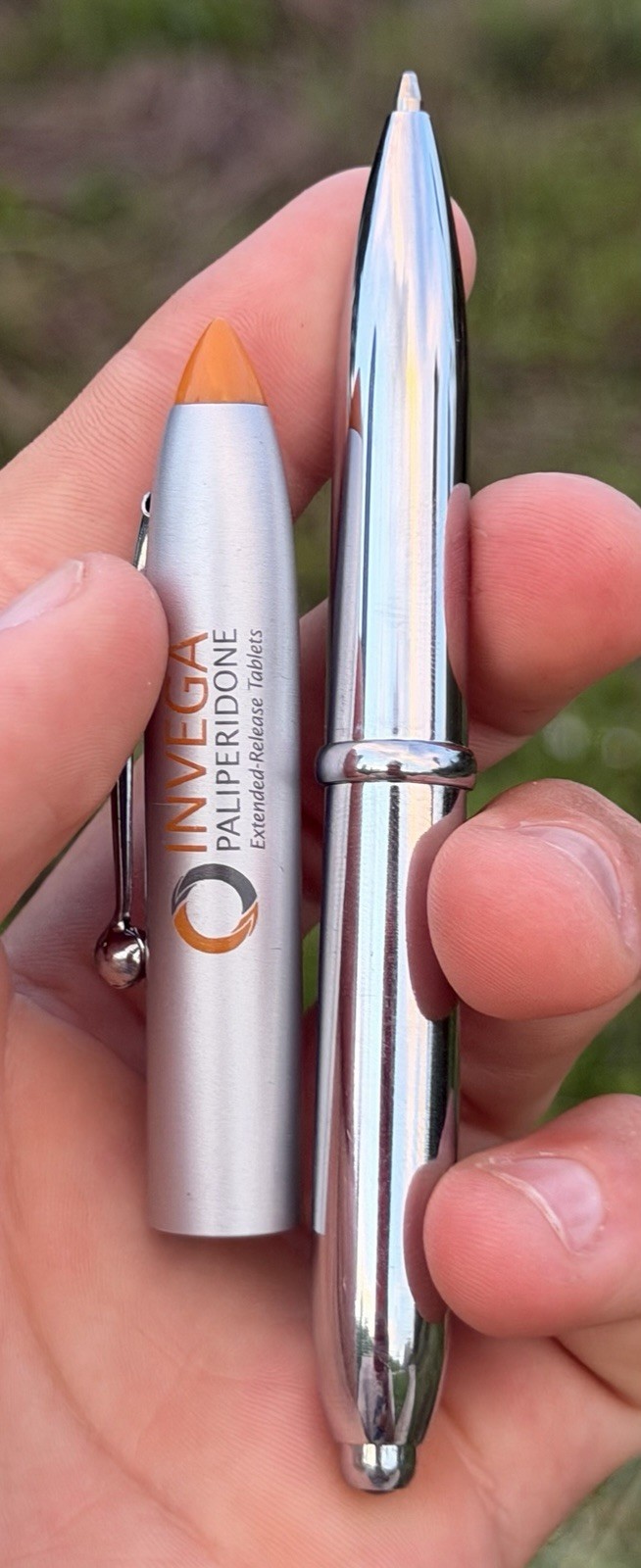 Vintage Pharma Rep Invega Silver Heavy Pen With Flashlight