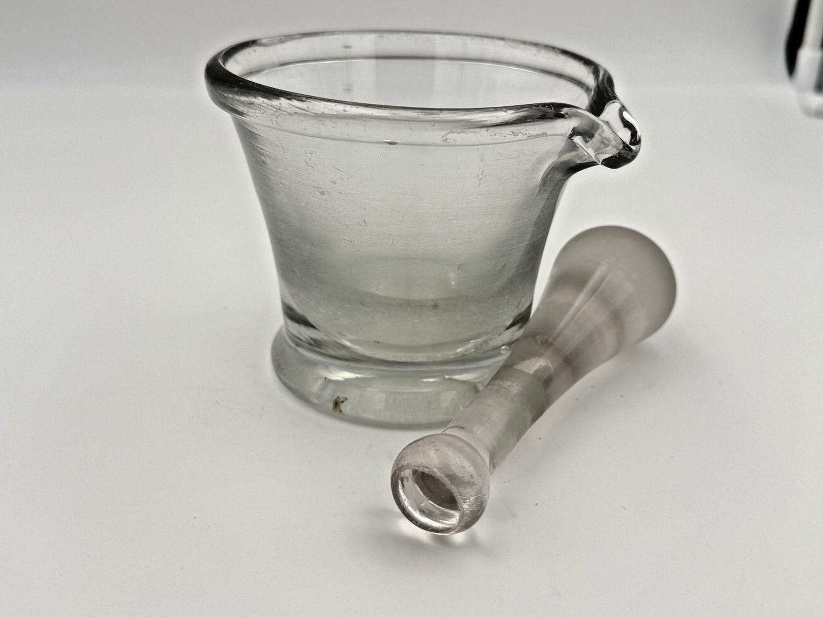 Heavy Blown Clear Glass Mortar & Pestle Set Hand‑Blown Vintage