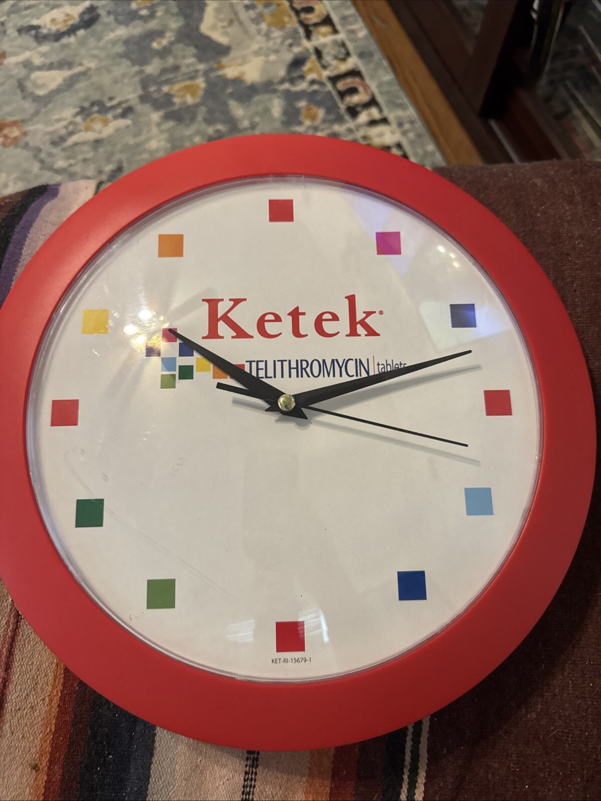 Pharmaceuticals Drug Rep Collectable Ketek Wall 12″Clock Red and White Works!