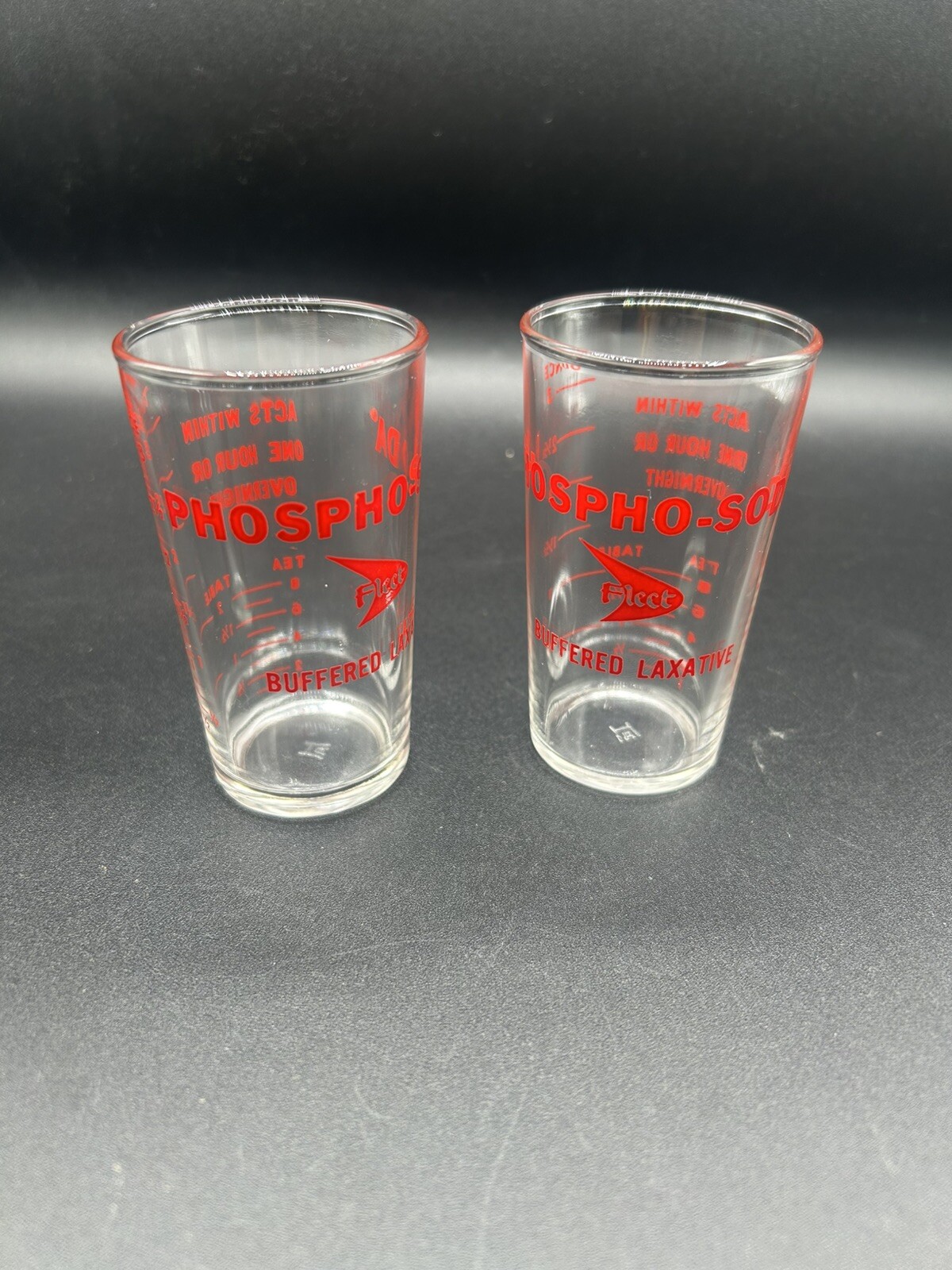 Vintage Buffered Laxative Phospho-Soda Medicine Shot Glass Lot Of 2