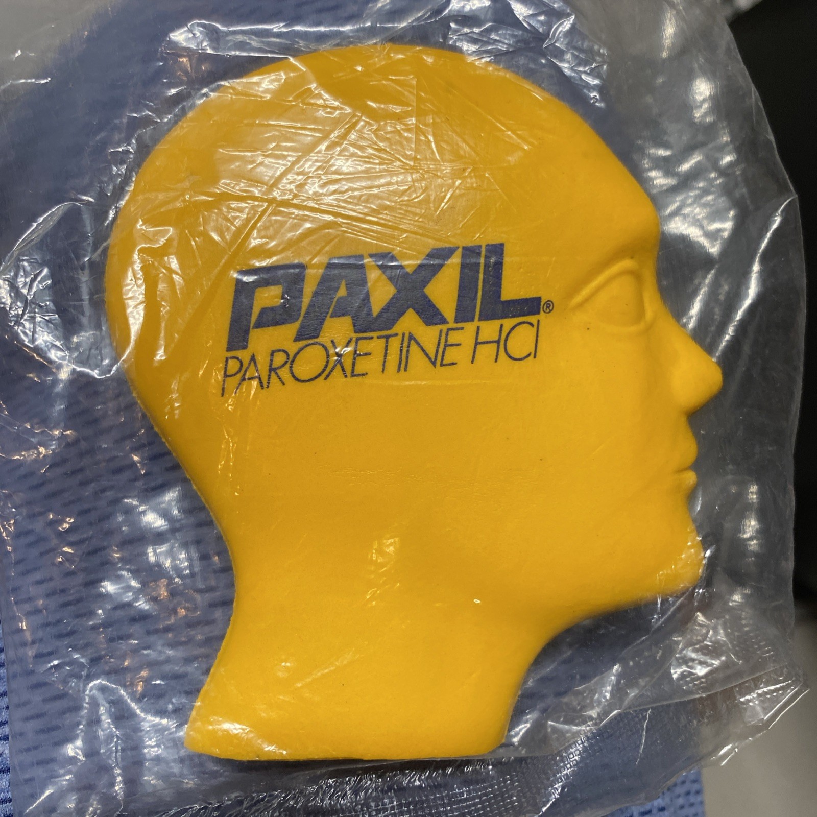 Vtg Paxil Pharma Drug Rep Sealed Promo Advertising Yellow Logo Stress Head Ball