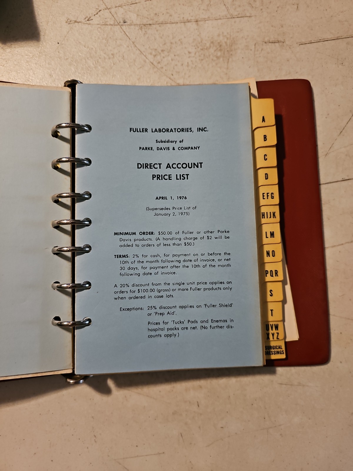 Vintage 1976 Parke Davis Price List Book Binder With Price Supplements To 1979