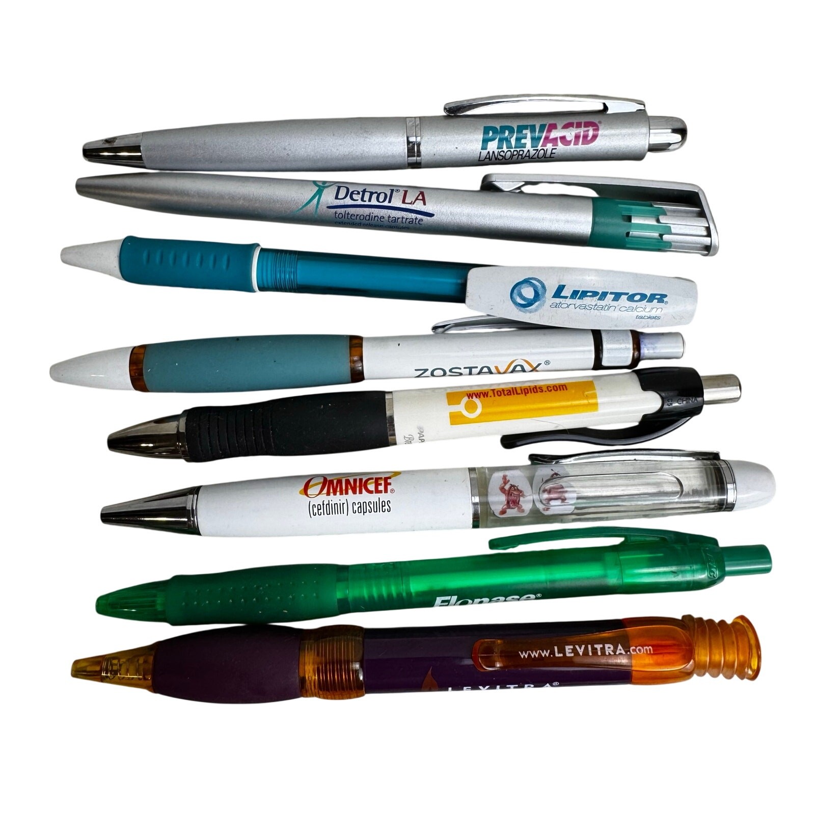 Pharmaceutical Drug Rep Pen Lot Bundle of 8 Ink Pens Flonase Detrol Prevacid