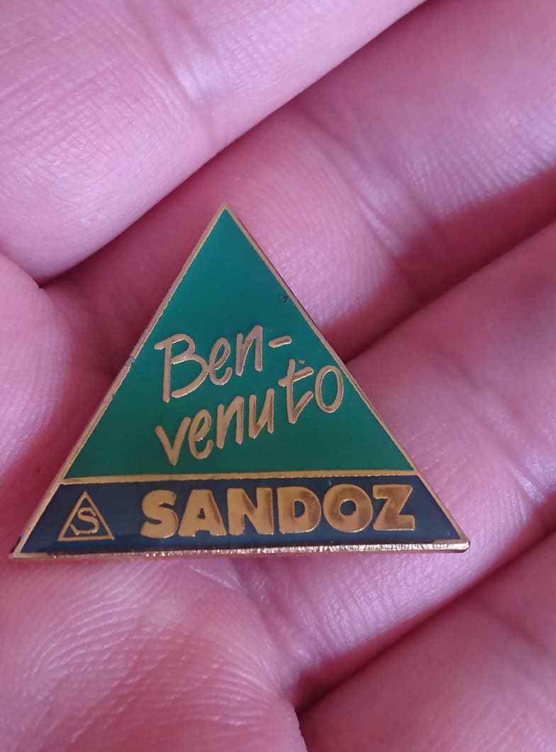 SANDOZ Pharmaceuticals pin LSD Albert Hofmann – BENVENUTO logo pin badge