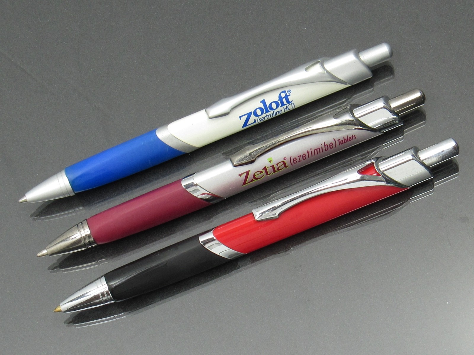 Ketek Zetia Zoloft Metal Triangular PENS Drug Rep Pharmaceutical Promo Lot of 3