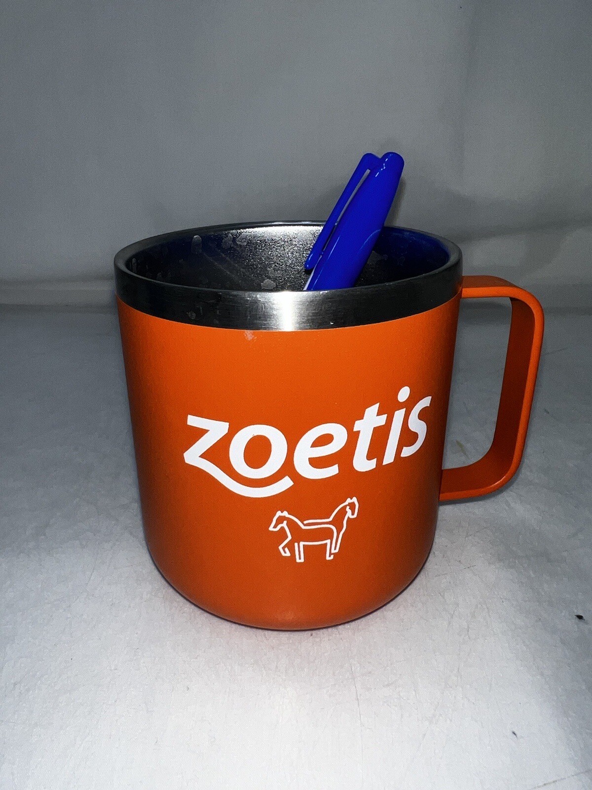 ZOETIS Collectible Orange Metal Coffee Mug Cup 12oz Hand Wash Only