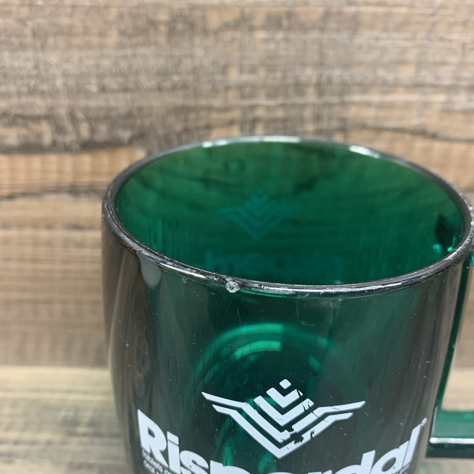 Risperdal Risperidone Drug Rep Hard Plastic Mug Green Coffee Cup VINTAGE