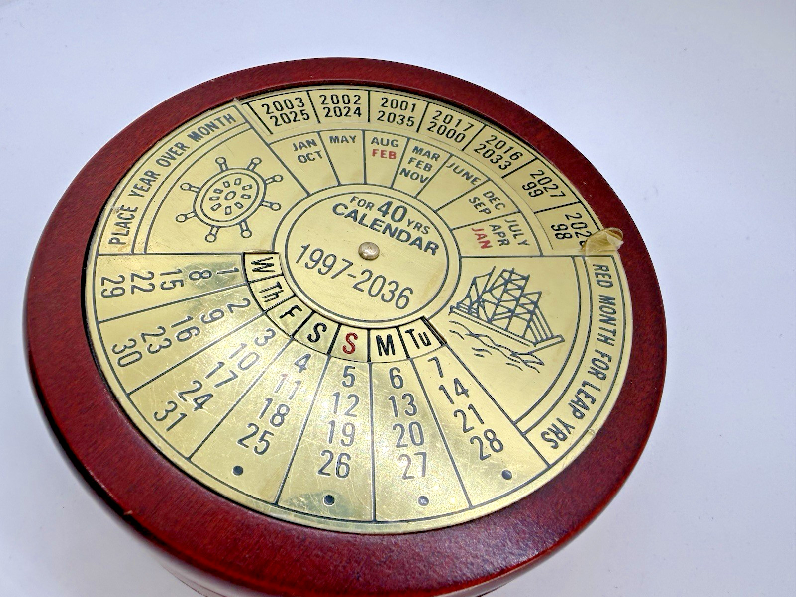 Vintage Triphasil Pharmaceutical Promo 40-Year Perpetual Calendar Wood Desk Box
