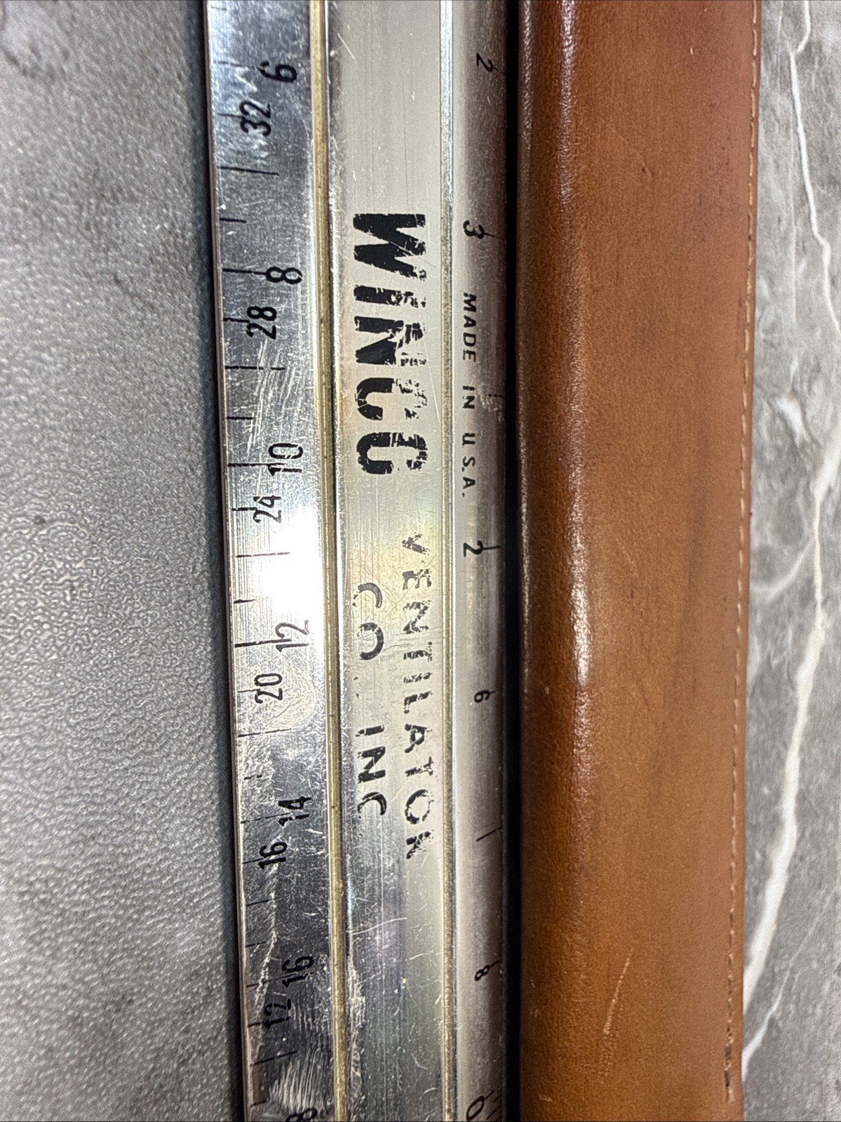 Vintage Metal Medical Advertising WINCO Venilator Co Ruler W/ Leather Pouch