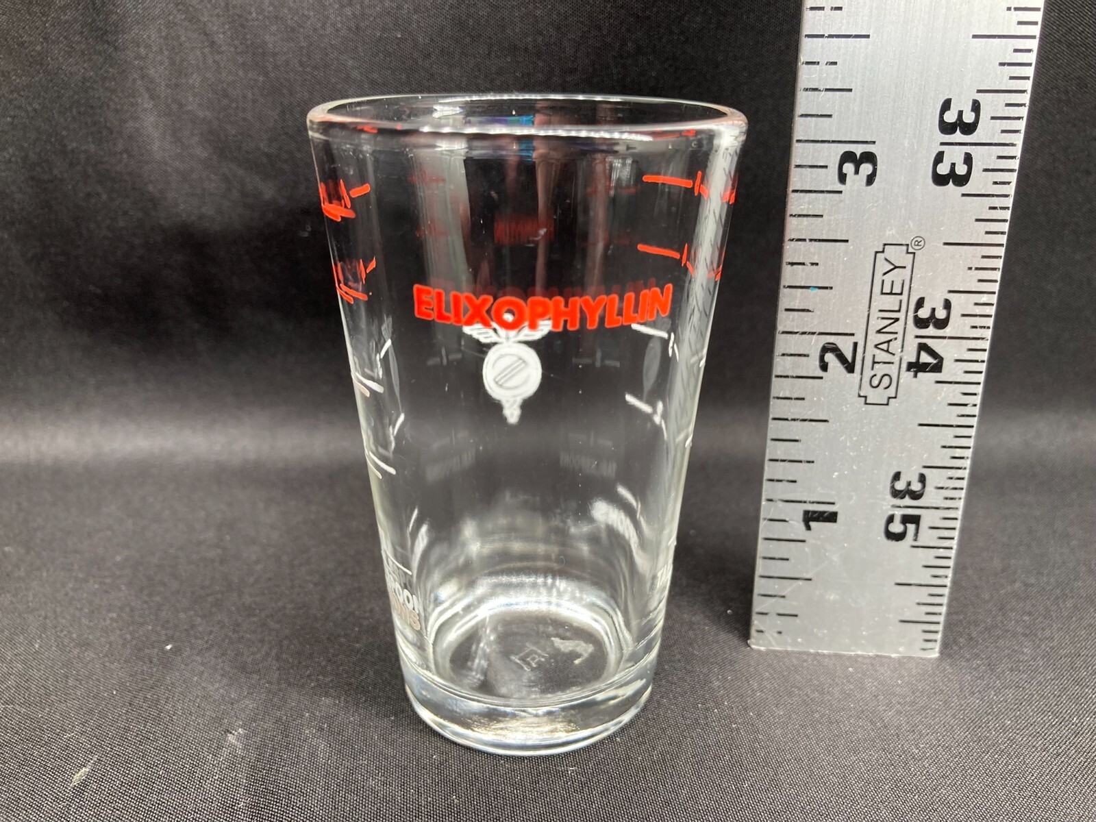 Vintage Elixophyllin Dose Measuring Glass Advertising Medicine Hazel Atlas