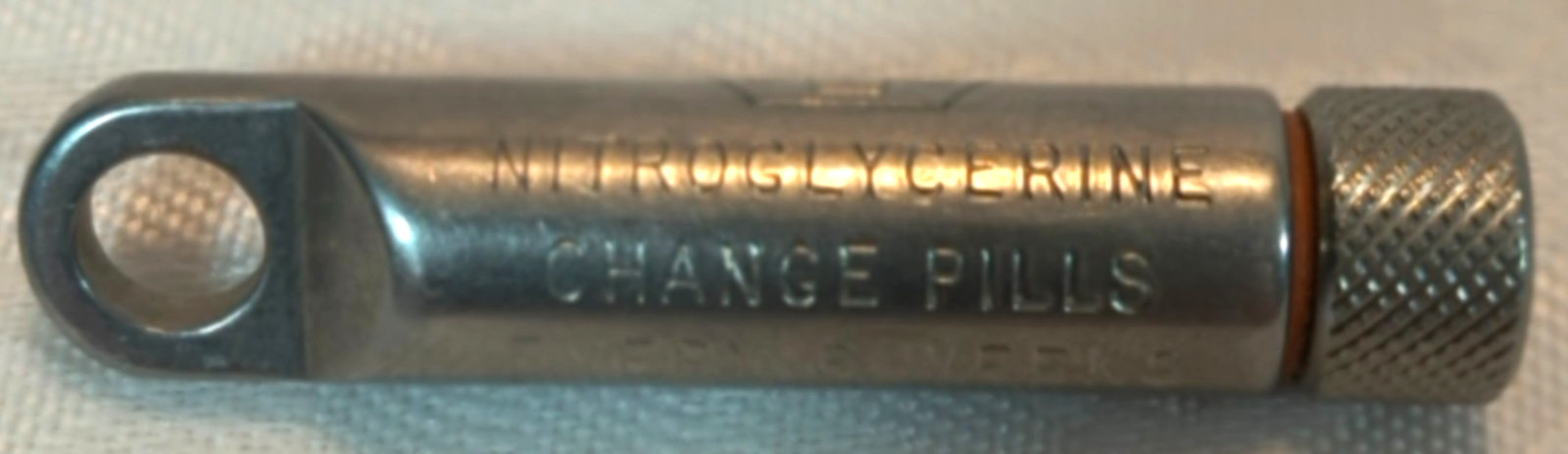 Vintage NITROGLYCERINE Stainless Steel Necklace/Chain Capsule , Nice Collectable