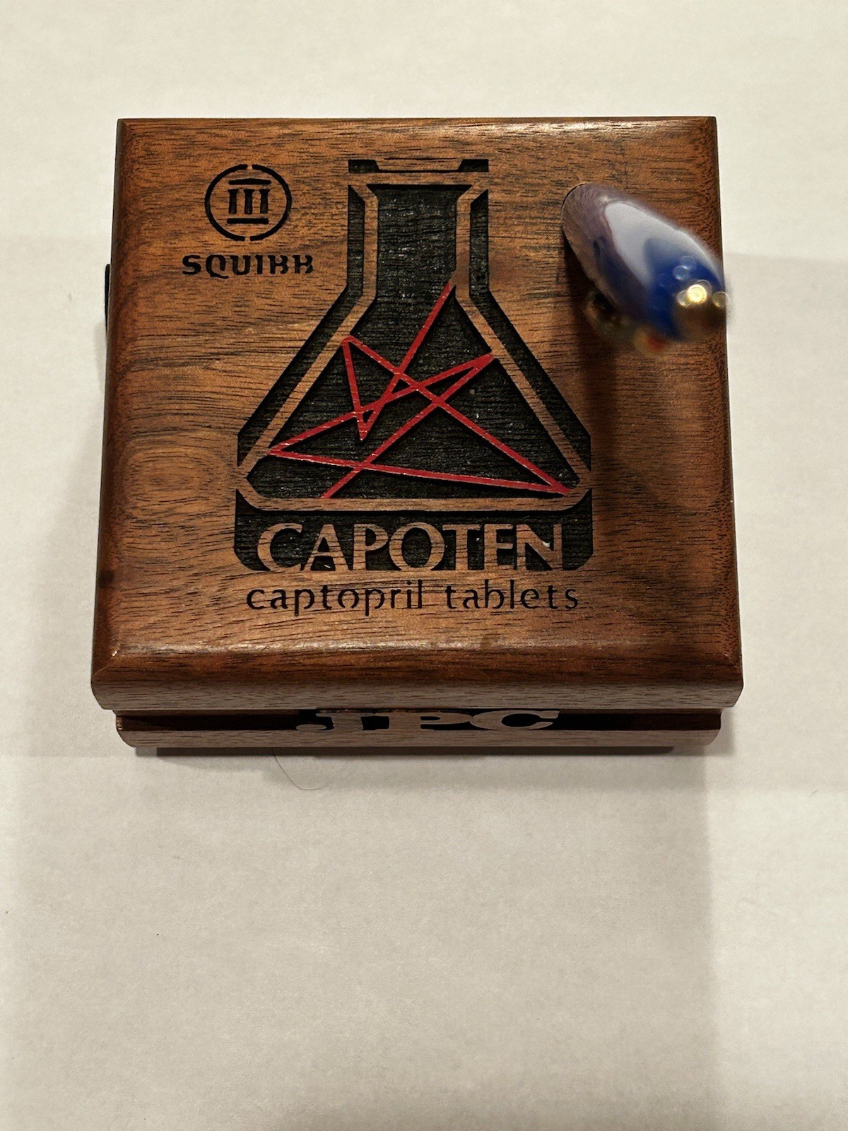 Rare Bristol Myers Squibb CAPOTEN Drug Rep Pen Desk Holder Laser Cut Wood