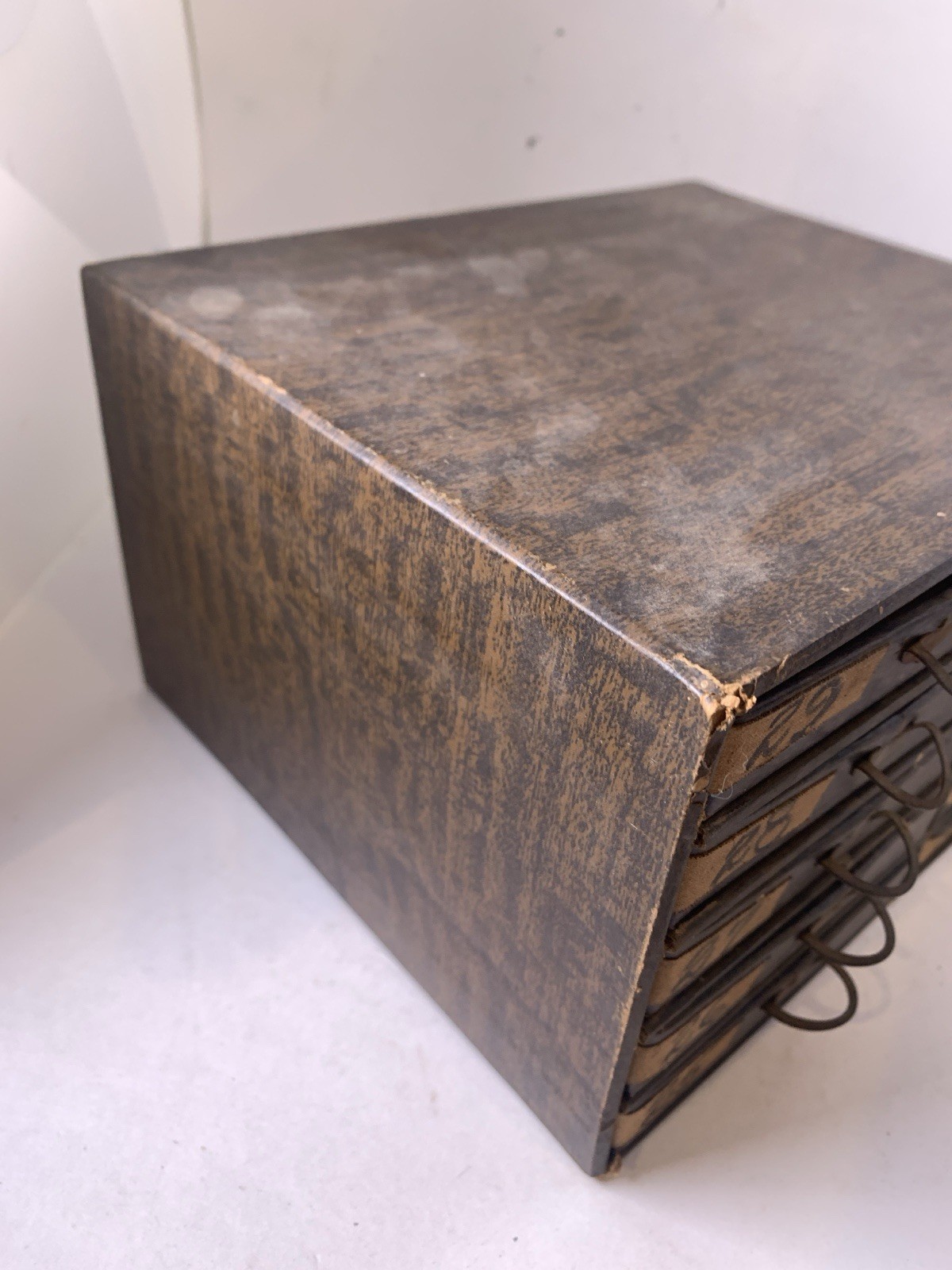 Antique Medicine Pharmacy Prescription File Box 10 drawers spring mechanism