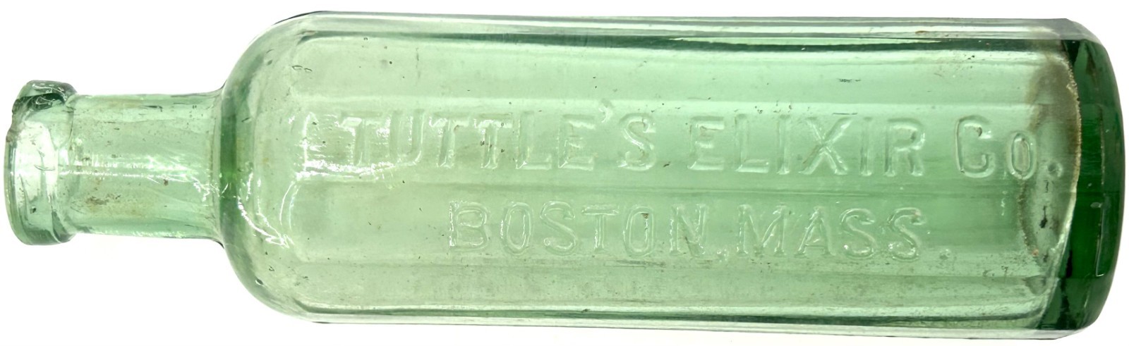🔥TUTTLE’S ELIXIR🔥 EMPTY Medicine *12-sided* Boston Pharmacy Aqua Glass Bottle
