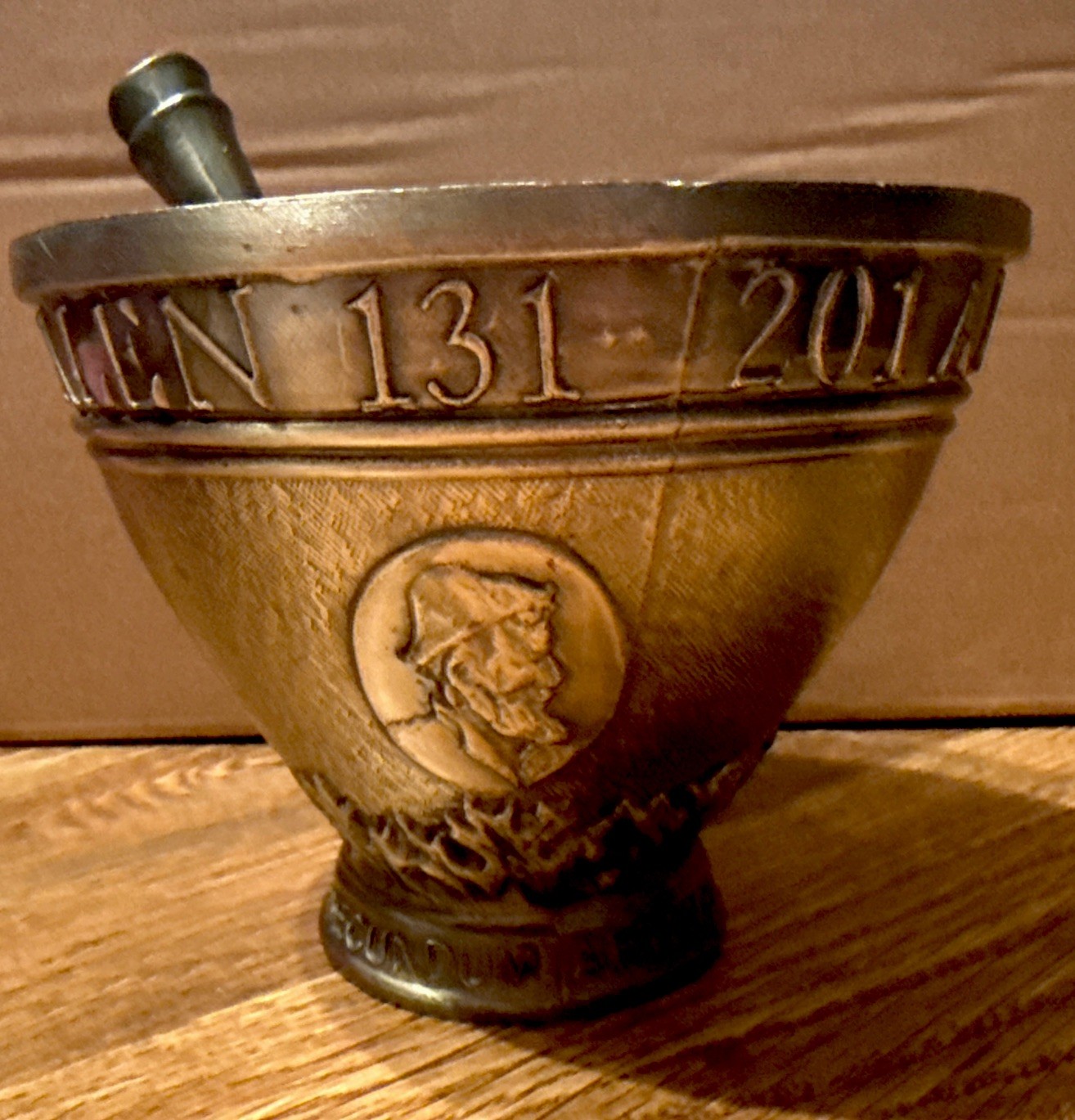 Vintage 1965 Schering ‘Galen’ Ornate Brass Pharmacist Mortar & Coricidin Pestle