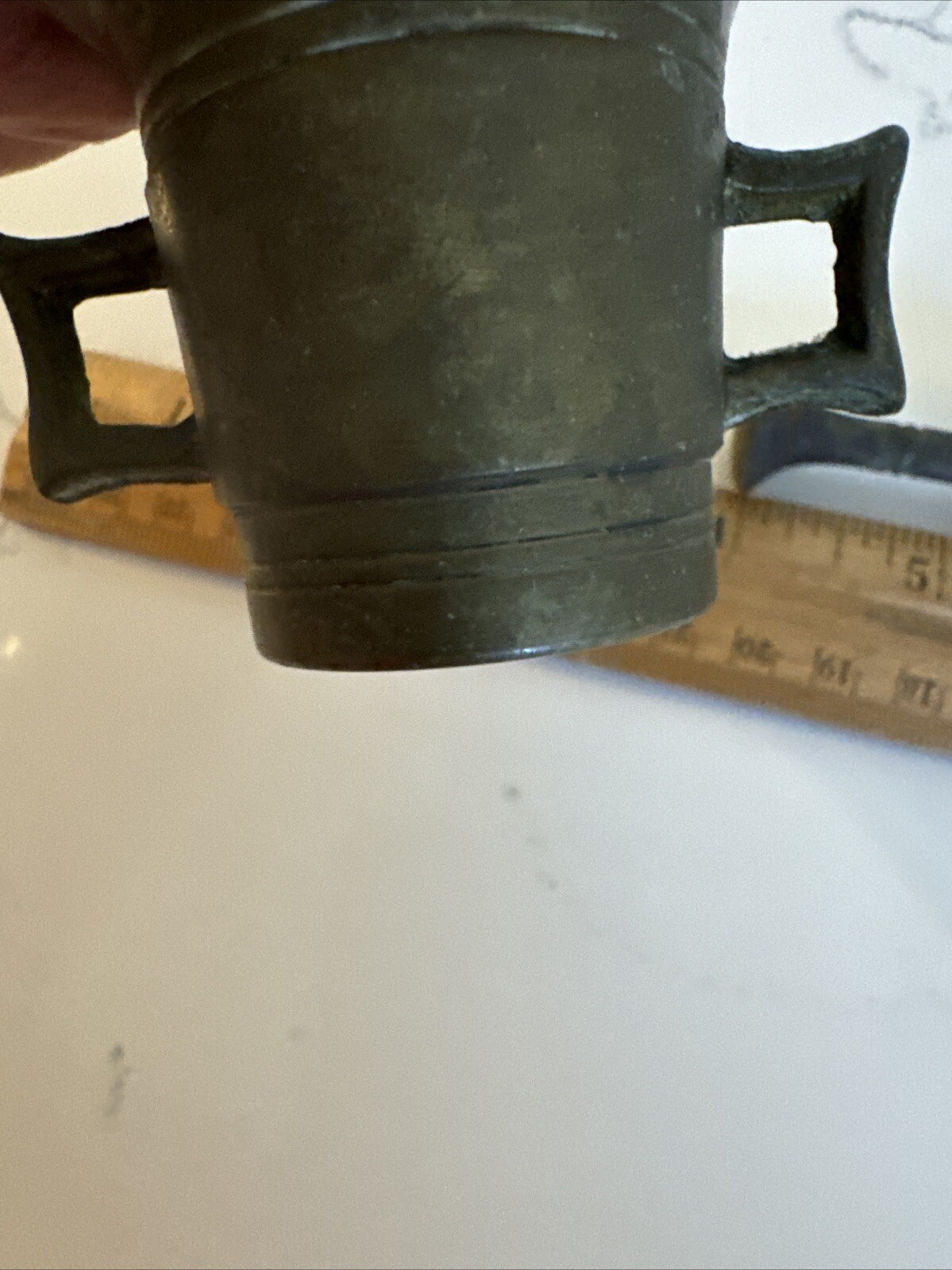 Antique Small Brass Mortar & Pestle Mortar has 2 square handles