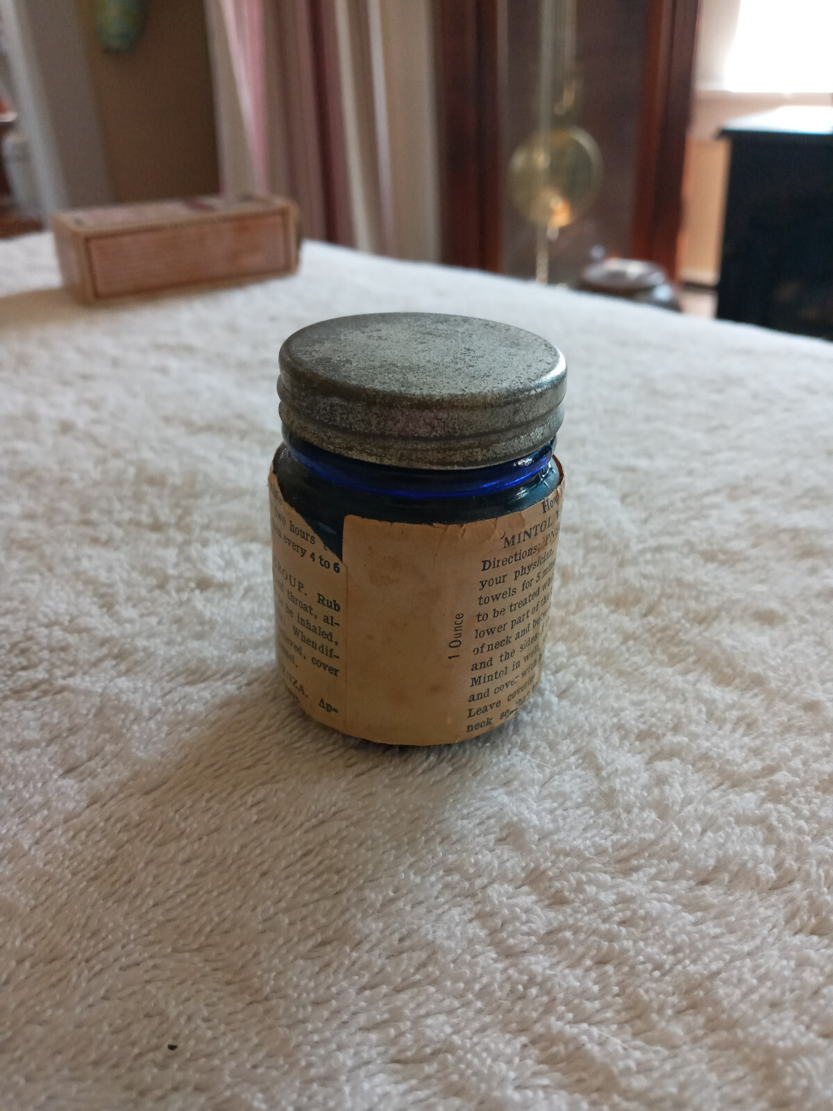 Vintage 1930s Mintol Vapor Medicine Cream Jar Full