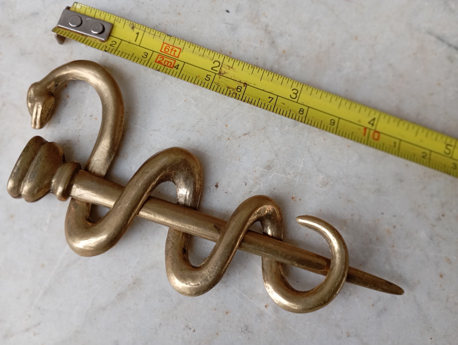 Vintage Brass Rod of Asclepius Medicine Symbol Serpent Snake Two Parts Removable