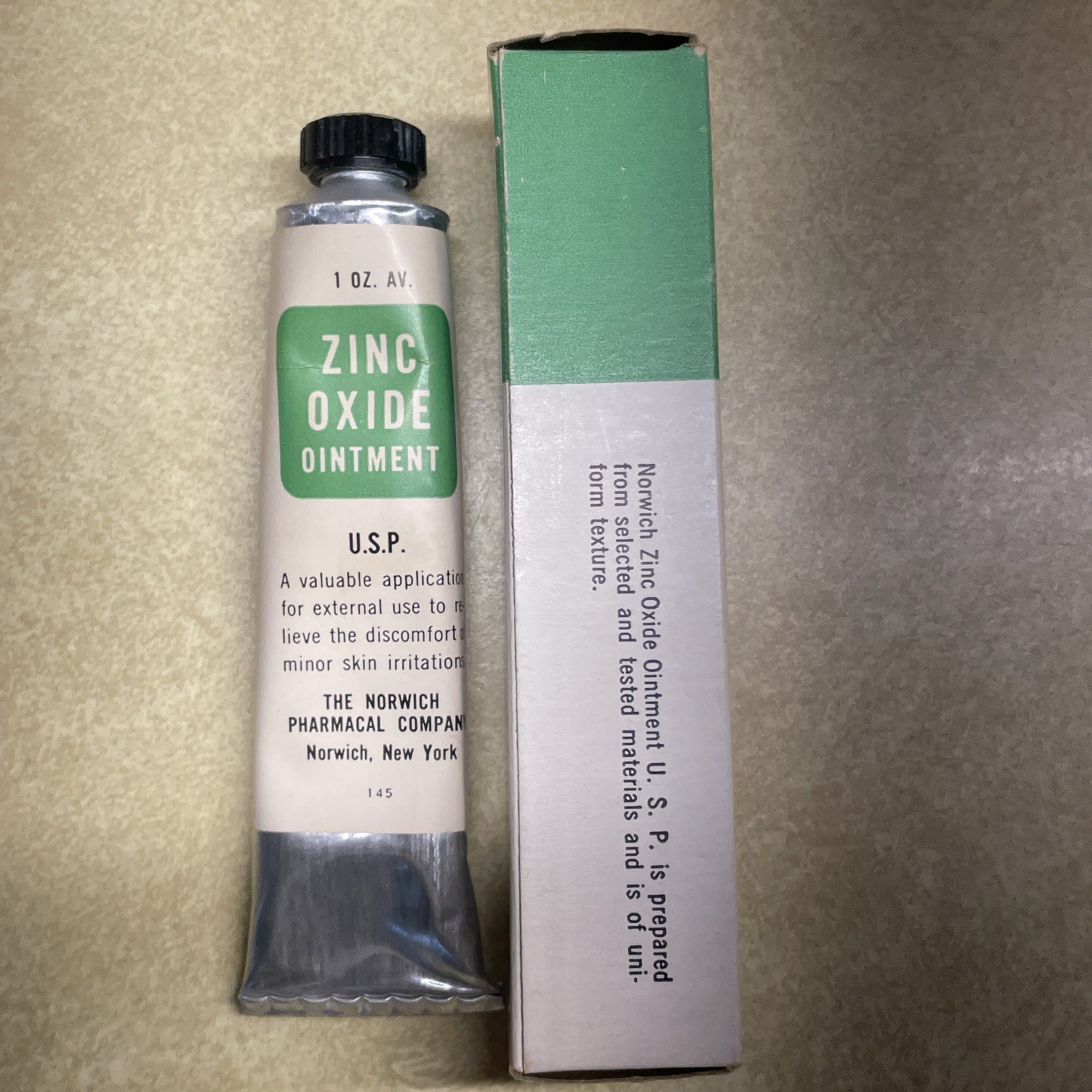 Vintage Norwich Zinc Oxide Ointment 1.0 Oz Av “ Norwich Makers Of UGUENTINE” New