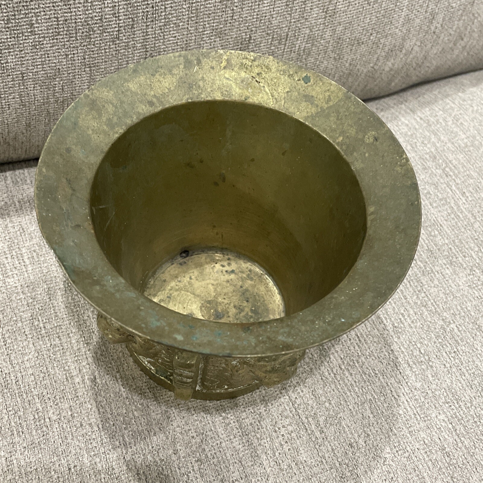 Vintage Brass Mortar Heavy Pharmaceutical Apothecary Ornate Lions Head