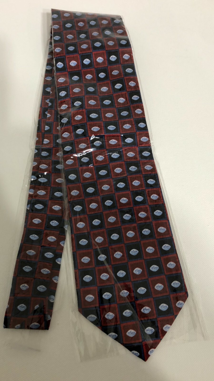 Pfizer Viagra  Neck tie New . Viagra printed on red/ black squares 100% silk