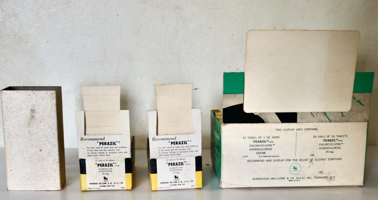 PERAZIL vintage EMPTY display lot promo Burroughs Wellcome