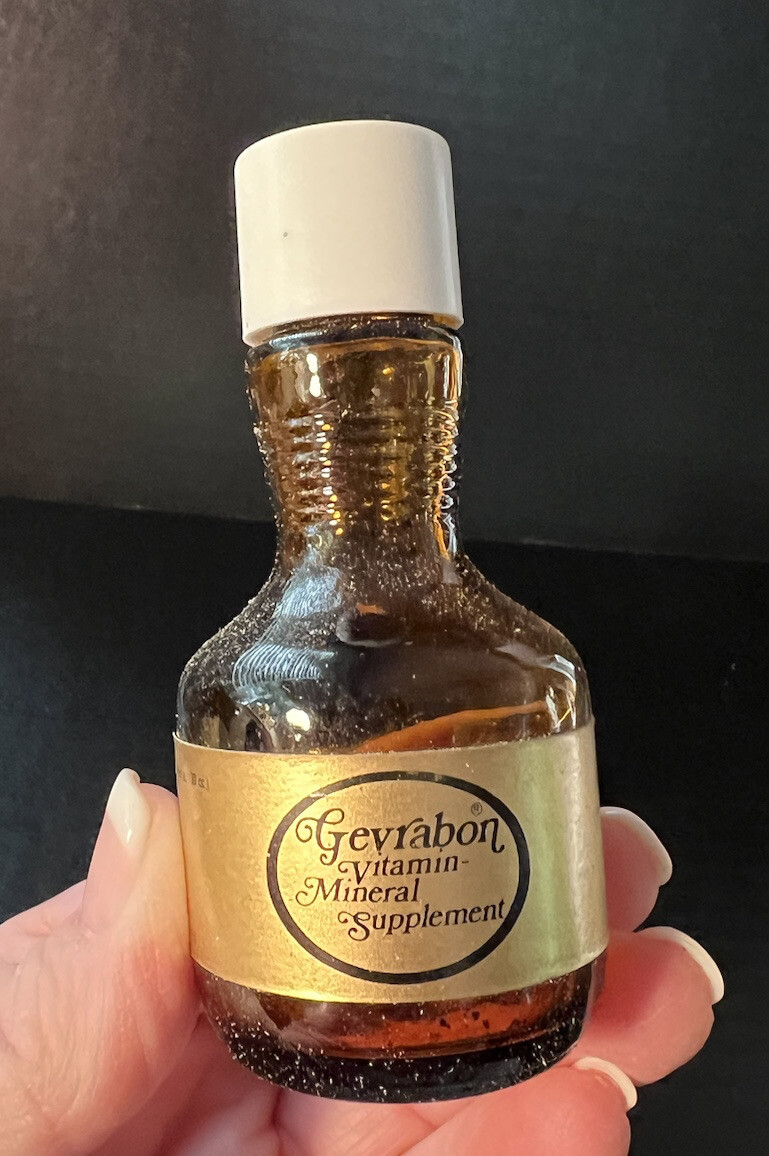 VTG GEVRABON Brown Pharmacy Bottle Apothecary Vitamin Mineral Lederle Labs NY