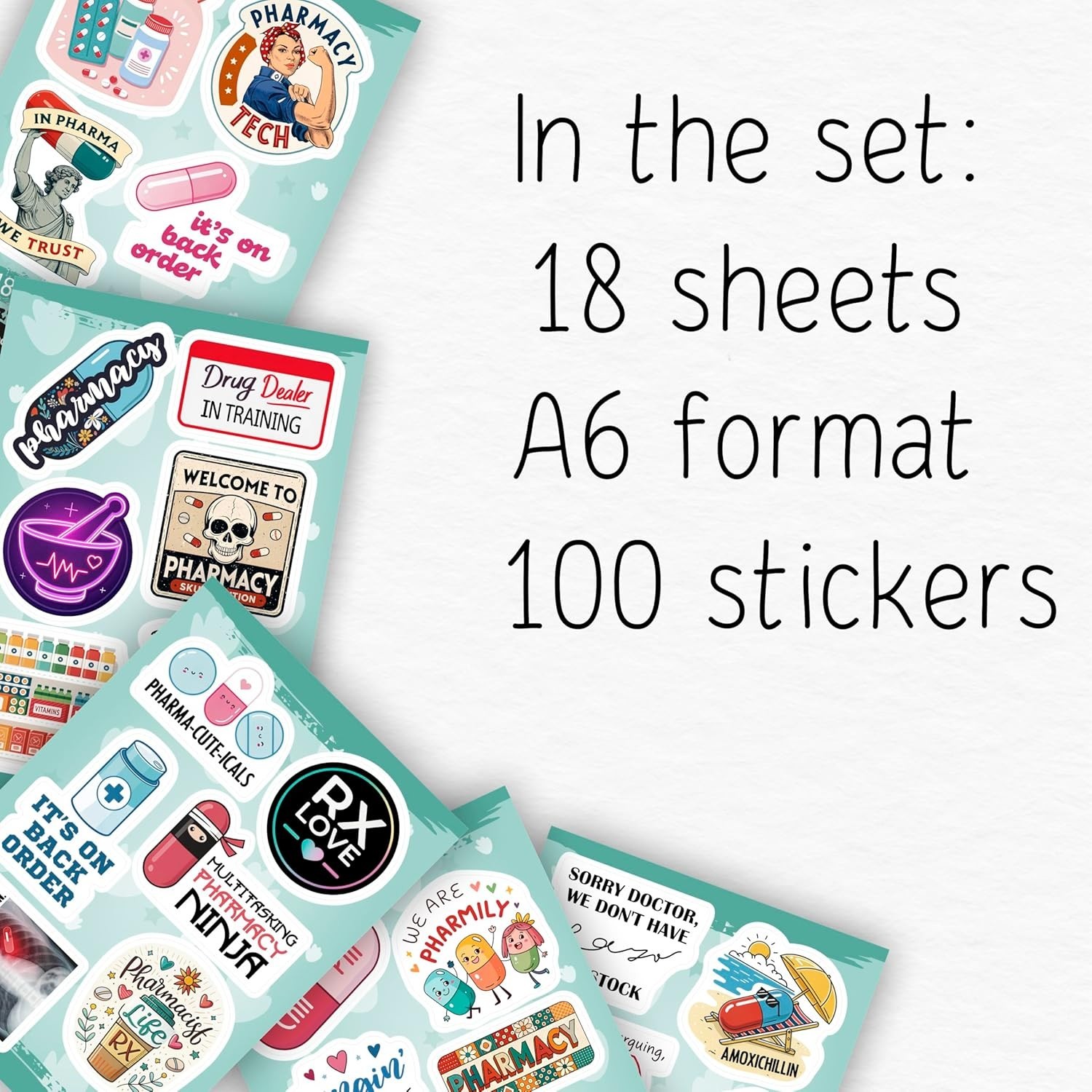 100 Funny Pharmacist Waterproof Stickers – Perfect for Laptops & Water Bottles