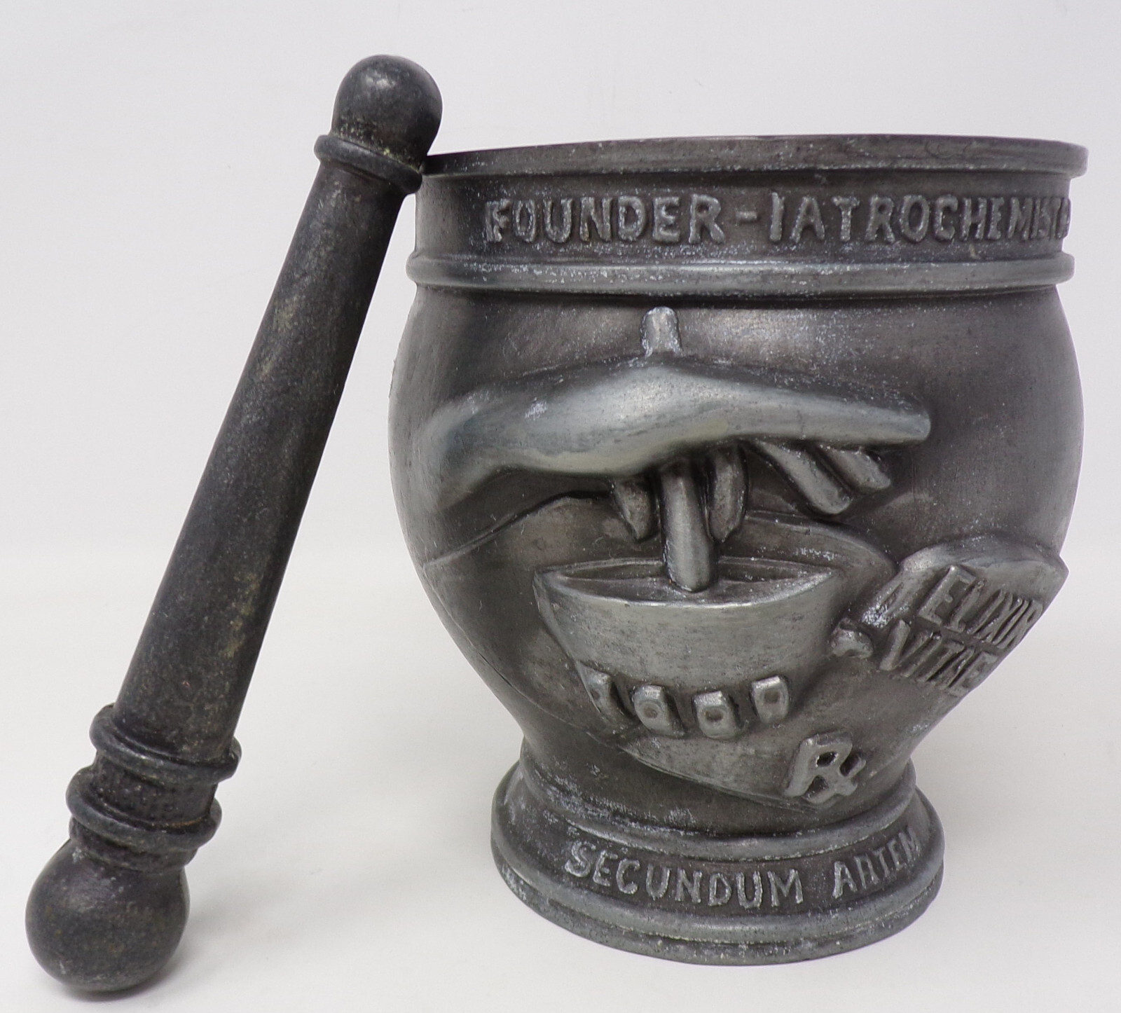 Vintage Pewter Mortar & Pestle Display Only By Schering Corp. 1988