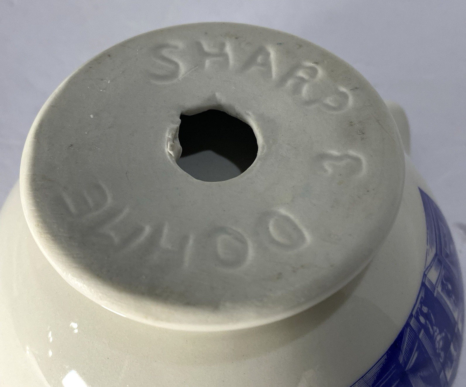 VTG Apothecary Ceramic Ashtray Blue & White Pharmacy Advertising C. Lamb Quote