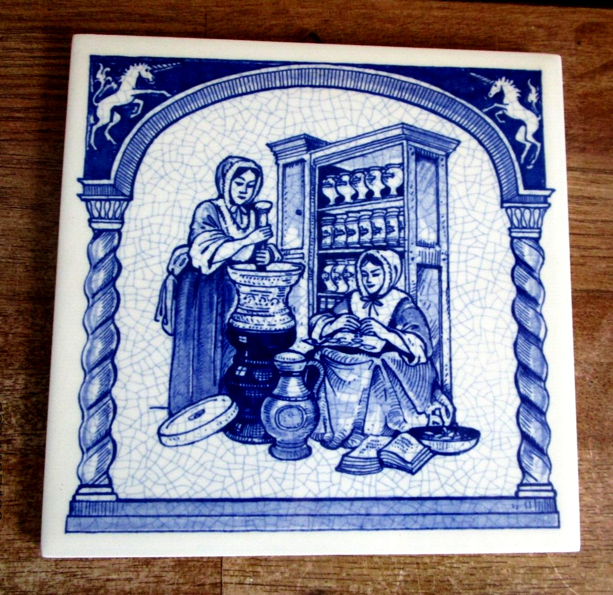 1980’sHandmade Delft Holland PHARMACIST TILES Ltd, Edition Set of 4