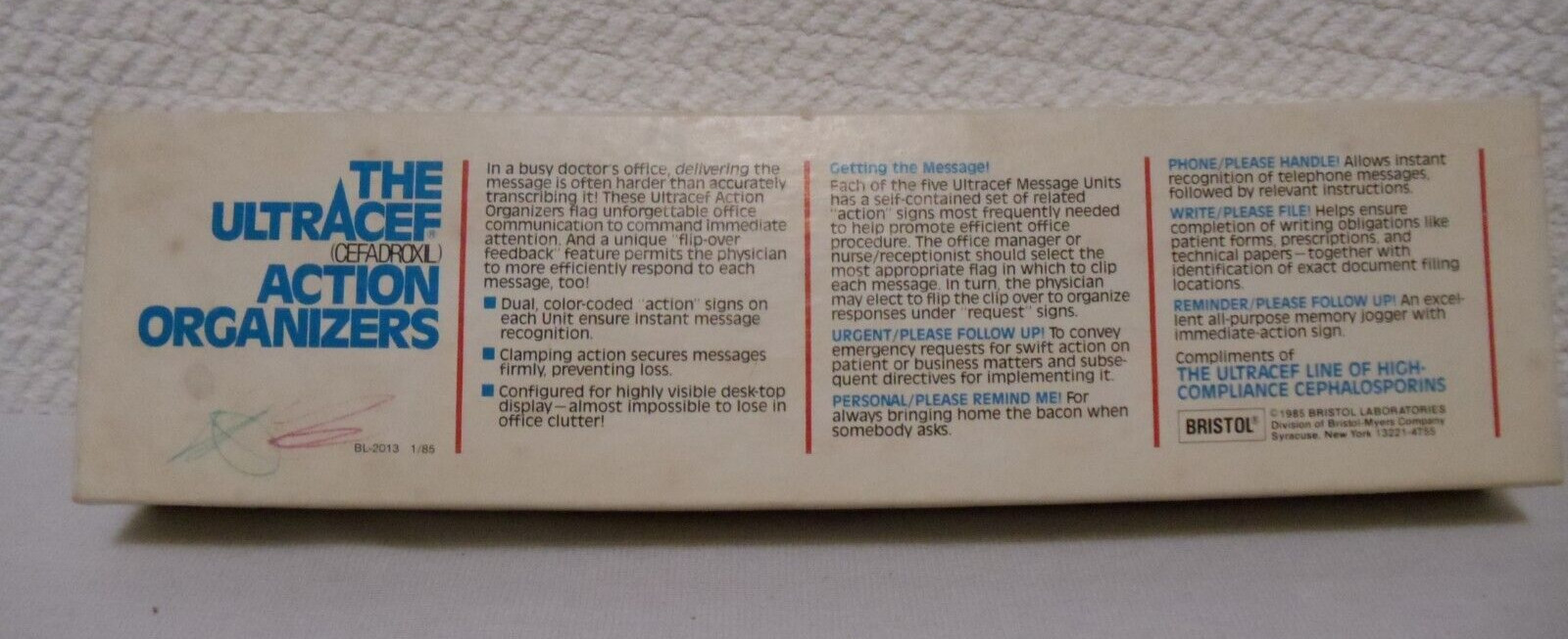 Vintage 1985 Bristol Labs Ultracef Plastic Binder Clips Reminders Organizers BOX